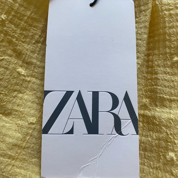 NWT Zara Swiss Dot Volume Blouse Yellow Puffed Sleeve Sheer Blouse M - Picture 10 of 11